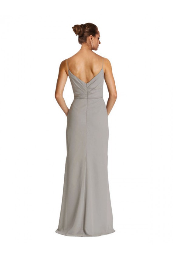 Argent Fourreau Bretelles spaghetti Mousseline Longue Robes demoiselle d'honneur à Bas Prix