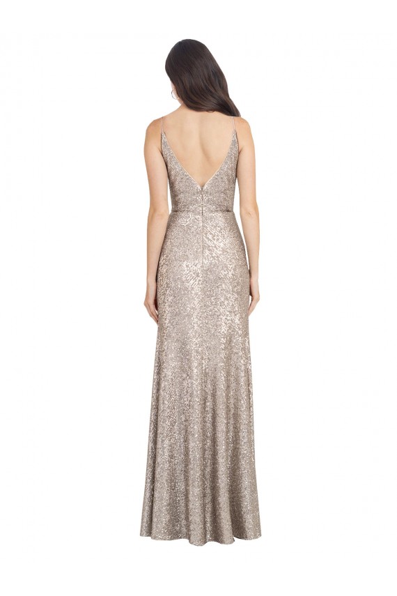 Argent Fourreau Col V Paillette Paillettes Scintillantes Longue Formelles Robes demoiselle d'honneur / Robes de soirée / Robes de bal à Bas Prix