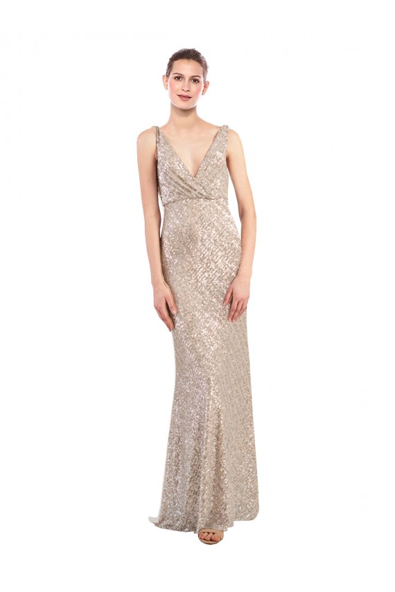 Argent Fourreau Col V Paillette Paillettes Scintillantes Longue Formelles Robes demoiselle d'honneur / Robes de soirée / Robes de bal à Bas Prix