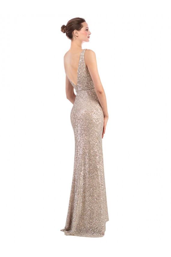 Argent Fourreau Col V Paillette Paillettes Scintillantes Longue Formelles Robes demoiselle d'honneur / Robes de soirée / Robes de bal à Bas Prix