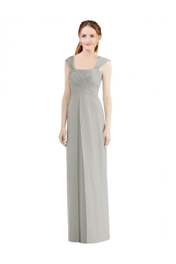 Argent Trapèze Bateau Mousseline Longue Robes demoiselle d'honneur à Bas Prix