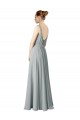 Argent Trapèze Col V Mousseline Longue Robes demoiselle d'honneur à Bas Prix