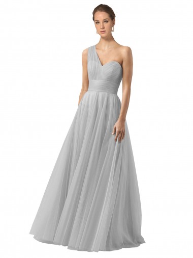 Argent Trapèze Tulle Longue Robes demoiselle d'honneur à Bas Prix