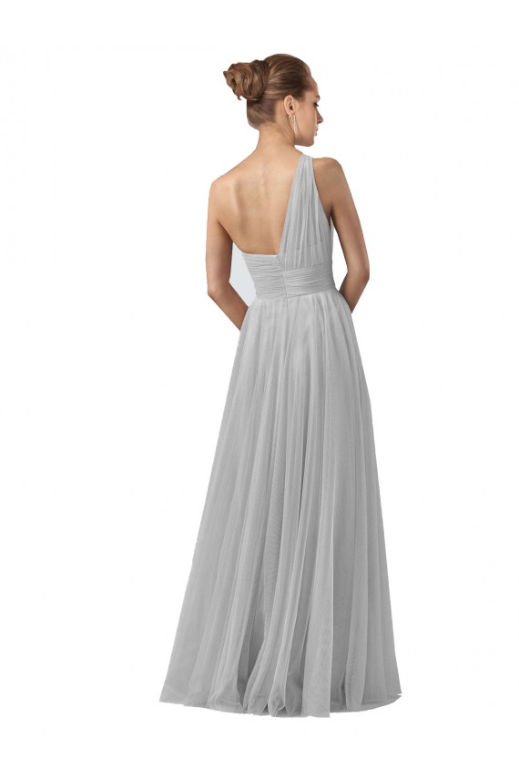 Argent Trapèze Tulle Longue Robes demoiselle d'honneur à Bas Prix
