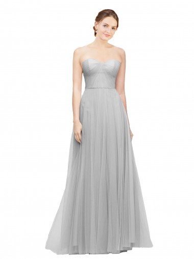 Argent Trapèze Tulle Longue Robes demoiselle d'honneur à Bas Prix