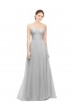 Argent Trapèze Tulle Longue Robes demoiselle d'honneur à Bas Prix