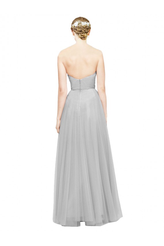 Argent Trapèze Tulle Longue Robes demoiselle d'honneur à Bas Prix