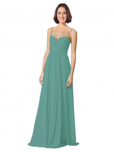 Argent islandais Trapèze Bretelles spaghetti Mousseline Longue Robes demoiselle d'honneur à Bas Prix