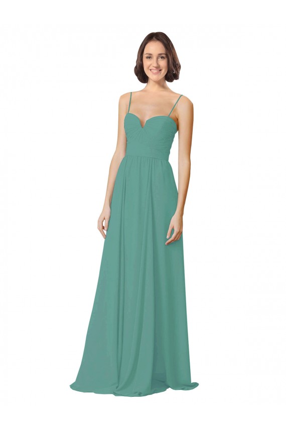 Argent islandais Trapèze Bretelles spaghetti Mousseline Longue Robes demoiselle d'honneur à Bas Prix