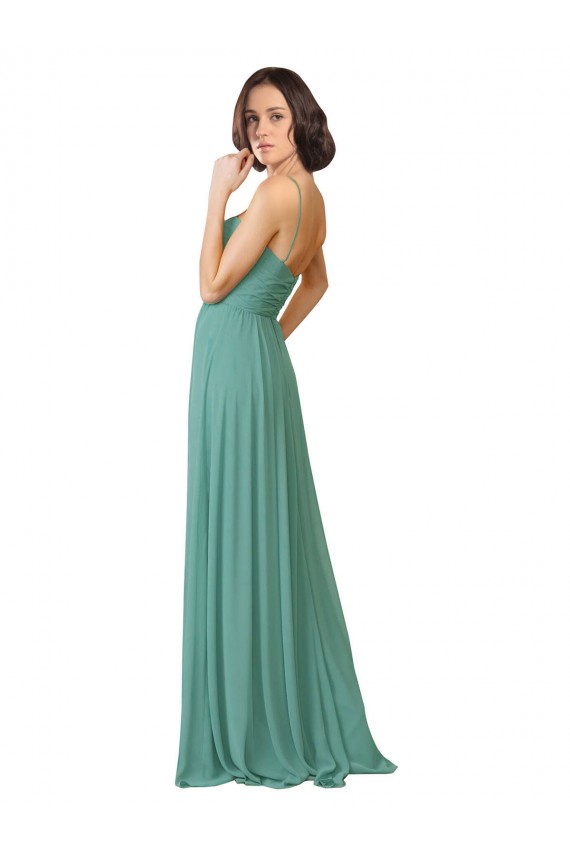 Argent islandais Trapèze Bretelles spaghetti Mousseline Longue Robes demoiselle d'honneur à Bas Prix
