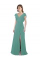 Argent islandais Trapèze Col V Mousseline Longue Robes demoiselle d'honneur à Bas Prix