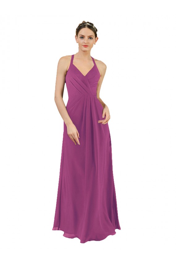Baie sauvage Fourreau Col V Mousseline Longue Robes demoiselle d'honneur à Bas Prix
