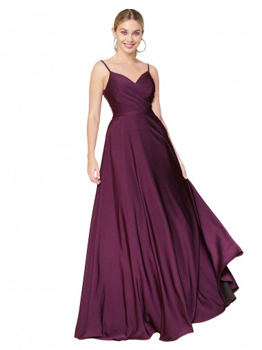 Baie sauvage Trapèze Bretelles spaghetti Crêpe Stretch Longue Formelles Robes demoiselle d'honneur / Robes de soirée / Robes de bal à Bas Prix