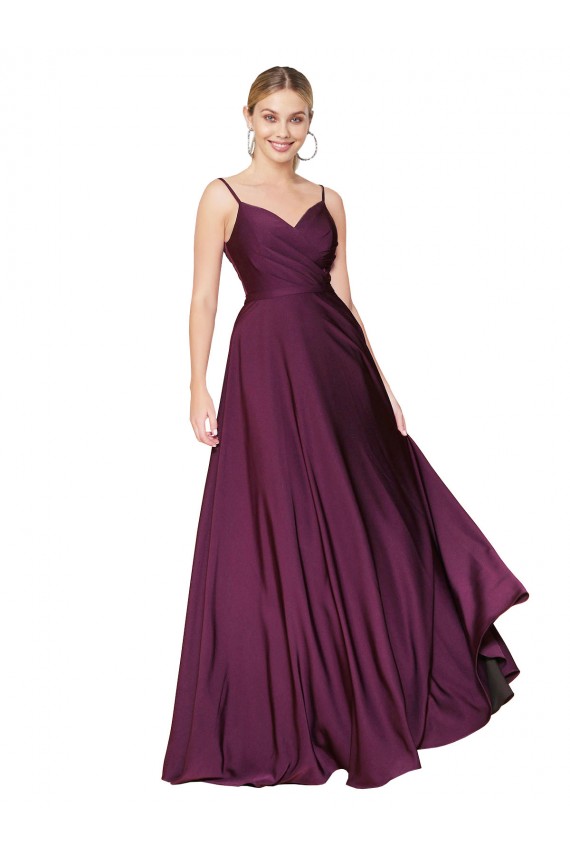 Baie sauvage Trapèze Bretelles spaghetti Crêpe Stretch Longue Formelles Robes demoiselle d'honneur / Robes de soirée / Robes de bal à Bas Prix