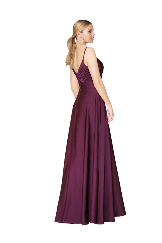 Baie sauvage Trapèze Bretelles spaghetti Crêpe Stretch Longue Formelles Robes demoiselle d'honneur / Robes de soirée / Robes de bal à Bas Prix