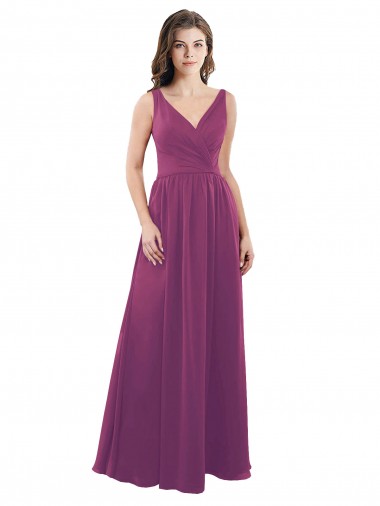 Baie sauvage Trapèze Col V Mousseline Longue Robes demoiselle d'honneur à Bas Prix