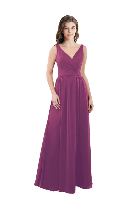 Baie sauvage Trapèze Col V Mousseline Longue Robes demoiselle d'honneur à Bas Prix