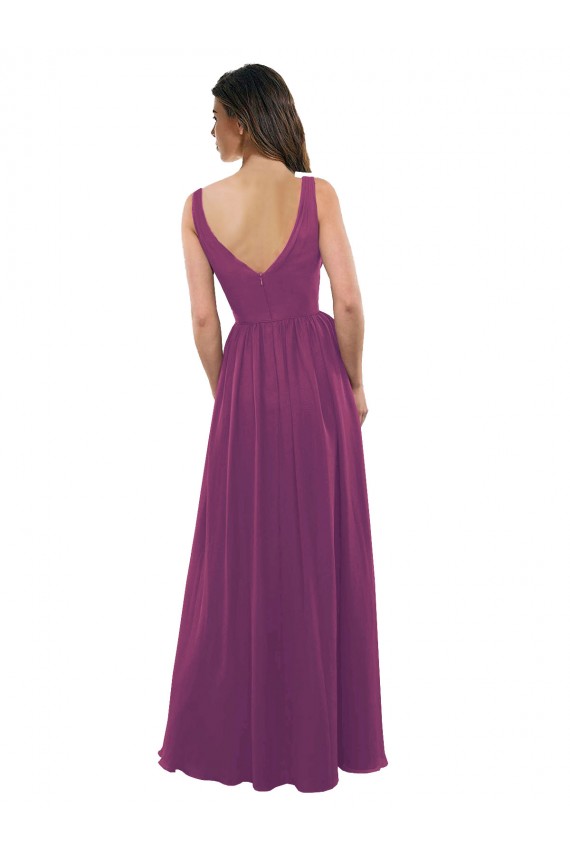 Baie sauvage Trapèze Col V Mousseline Longue Robes demoiselle d'honneur à Bas Prix