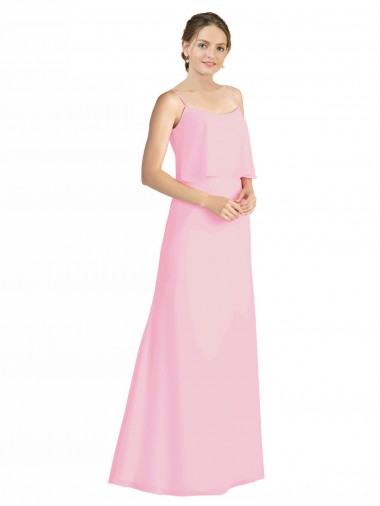Barely Rose Trapèze Bretelles spaghetti Mousseline Longue Robes demoiselle d'honneur à Bas Prix