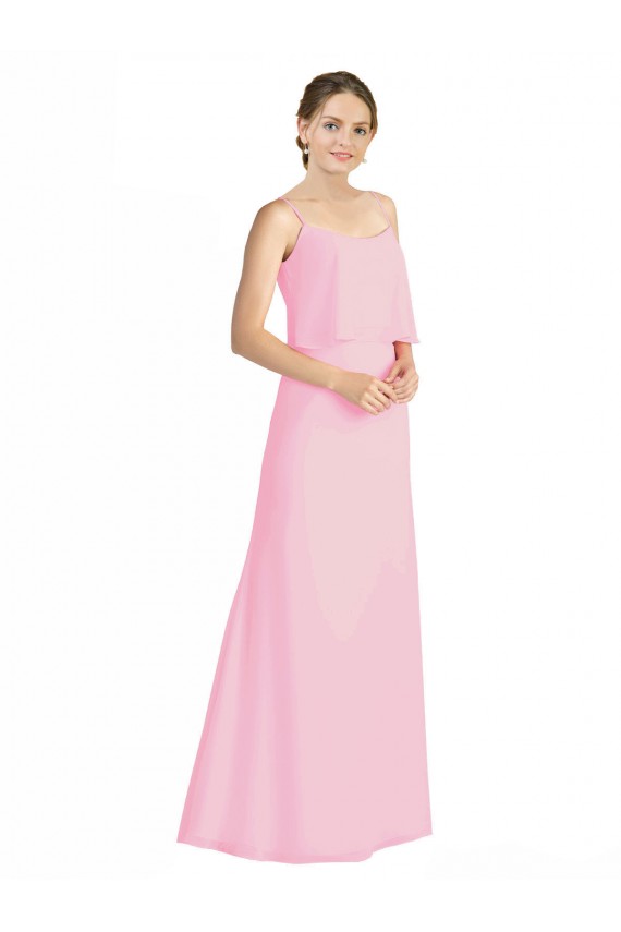 Barely Rose Trapèze Bretelles spaghetti Mousseline Longue Robes demoiselle d'honneur à Bas Prix