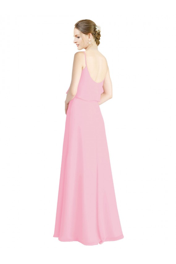 Barely Rose Trapèze Bretelles spaghetti Mousseline Longue Robes demoiselle d'honneur à Bas Prix