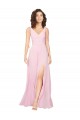 Barely Rose Trapèze Col V Mousseline Longue Robes demoiselle d'honneur à Bas Prix