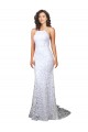 Blanc Fourreau Col Haut Balayage train Dentelle Robes de mariée à Bas Prix
