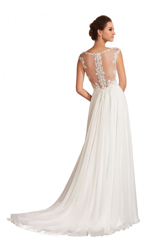 Blanc Fourreau Col V Mousseline Dentelle Robes de mariée à Bas Prix