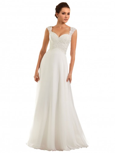 Blanc Fourreau Mousseline Dentelle Robes de mariée à Bas Prix