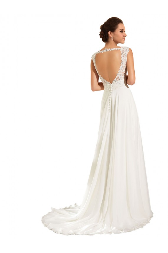 Blanc Fourreau Mousseline Dentelle Robes de mariée à Bas Prix