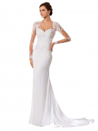 Blanc Fourreau Mousseline Dentelle Robes de mariée à Bas Prix