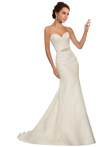 Blanc Fourreau Tulle Dentelle Robes de mariée à Bas Prix
