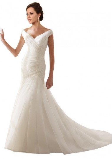 Blanc Fourreau Épaule Dénudée Tulle Robes de mariée à Bas Prix