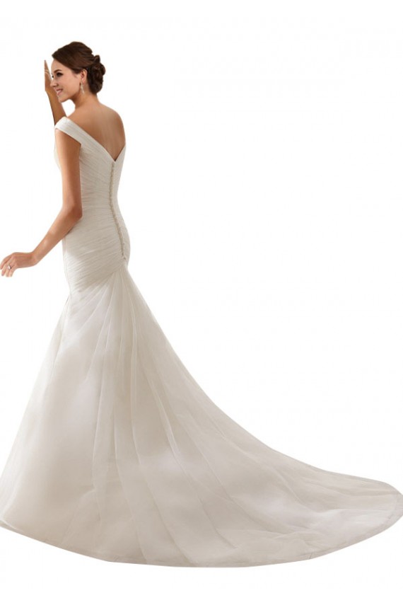 Blanc Fourreau Épaule Dénudée Tulle Robes de mariée à Bas Prix