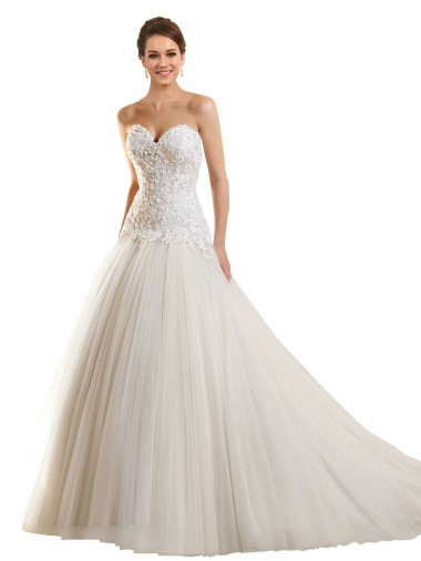 Blanc Princesse Tulle Dentelle Robes de mariée à Bas Prix