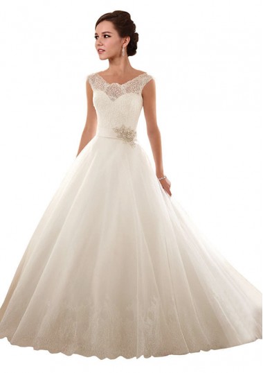 Blanc Princesse Épaule Dénudée Tulle Dentelle Robes de mariée à Bas Prix