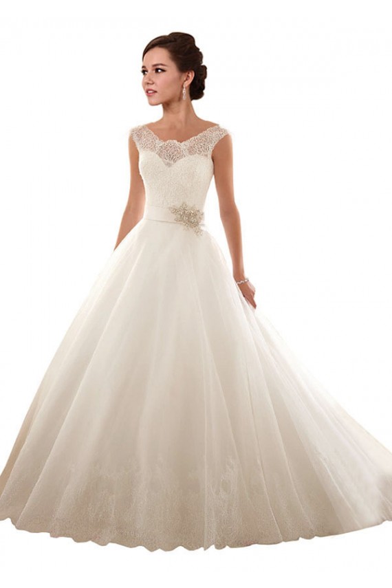 Blanc Princesse Épaule Dénudée Tulle Dentelle Robes de mariée à Bas Prix