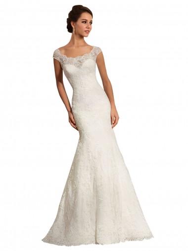 Blanc Sirène Bateau Dentelle Robes de mariée à Bas Prix