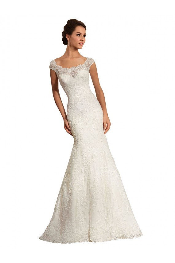 Blanc Sirène Bateau Dentelle Robes de mariée à Bas Prix
