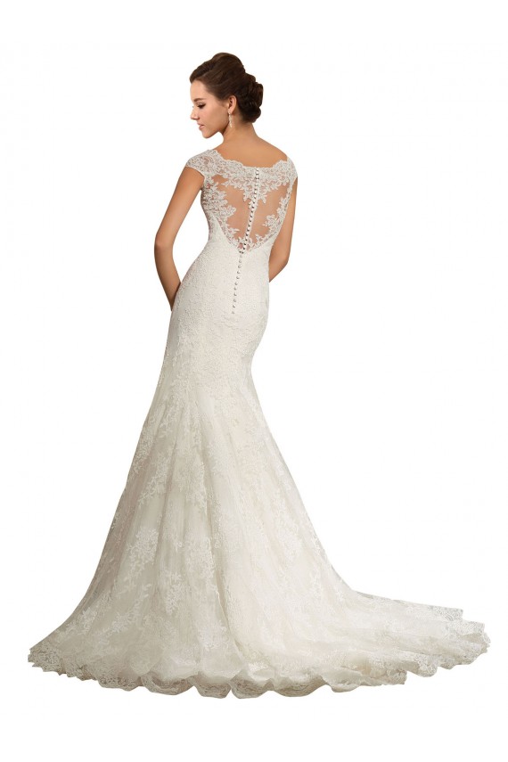 Blanc Sirène Bateau Dentelle Robes de mariée à Bas Prix
