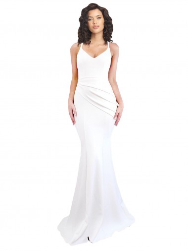 Blanc Sirène Bretelles spaghetti Col Haut Crêpe Stretch Longue Formelles Robes demoiselle d'honneur / Robes de soirée / Robes de bal à Bas Prix