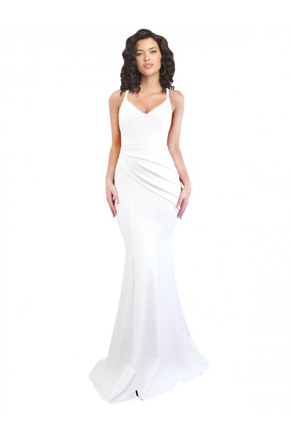 Blanc Sirène Bretelles spaghetti Col Haut Crêpe Stretch Longue Formelles Robes demoiselle d'honneur / Robes de soirée / Robes de bal à Bas Prix