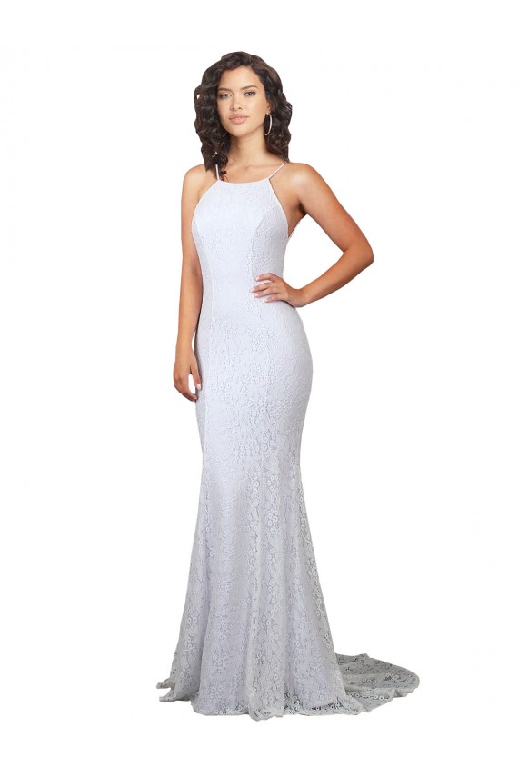 Blanc Sirène Col Haut Balayage train Dentelle Robes de mariée à Bas Prix