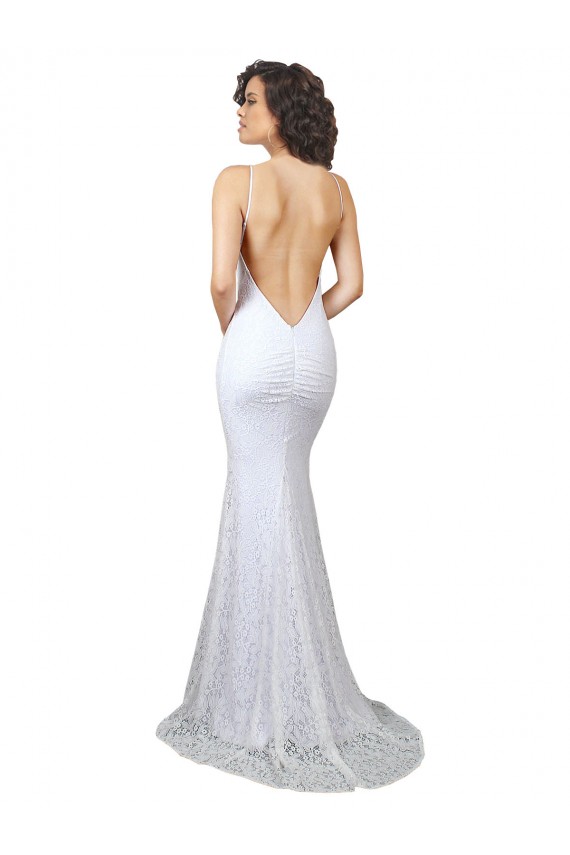 Blanc Sirène Col Haut Balayage train Dentelle Robes de mariée à Bas Prix