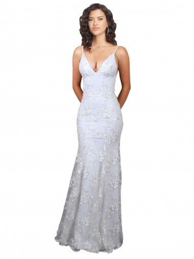 Blanc Sirène Col V Crêpe Stretch Paillette Tulle Longue Formelles Robes demoiselle d'honneur / Robes de soirée / Robes de bal à Bas Prix
