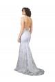 Blanc Sirène Col V Crêpe Stretch Paillette Tulle Longue Formelles Robes demoiselle d'honneur / Robes de soirée / Robes de bal à Bas Prix