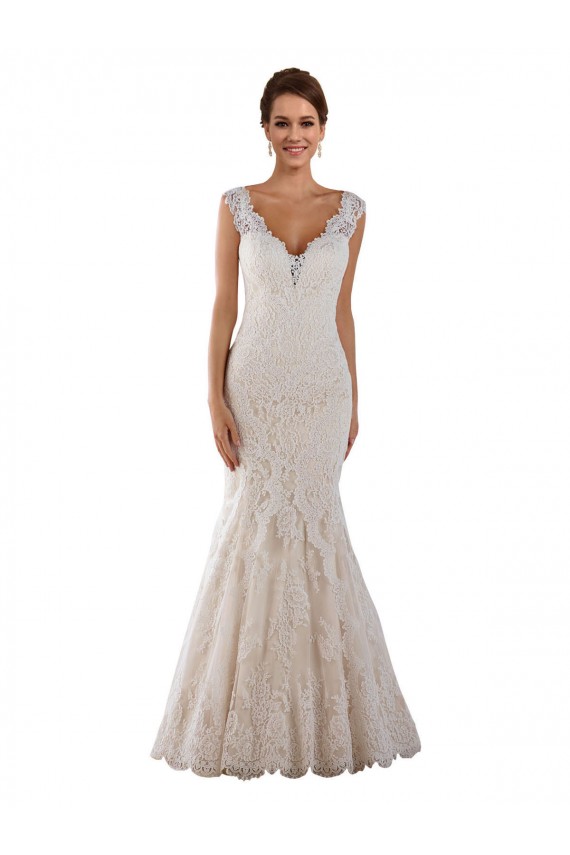Blanc Sirène Col V Dentelle Robes de mariée à Bas Prix