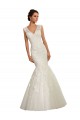 Blanc Sirène Col V Tulle Dentelle Robes de mariée à Bas Prix