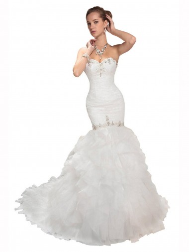 Blanc Sirène Tulle Robes de mariée à Bas Prix