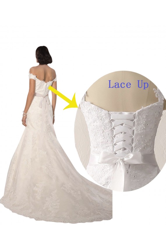 Blanc Sirène Épaule Dénudée Dentelle Plage Robes de mariée à Bas Prix